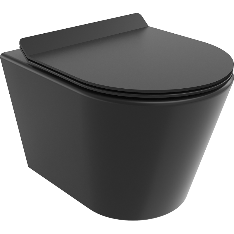 Mexen Rico pakabinamas wc Rimless su lėtai nusileidžiančia plona sėdyne, duroplast, juodas matas - 30720185