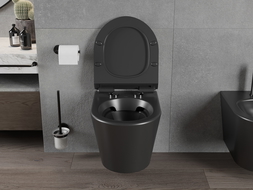 Mexen Rico Rimless WC klozetas su lėtai užsidarančiu plonu dangčiu, duroplastikas, juoda matinė - 30720185