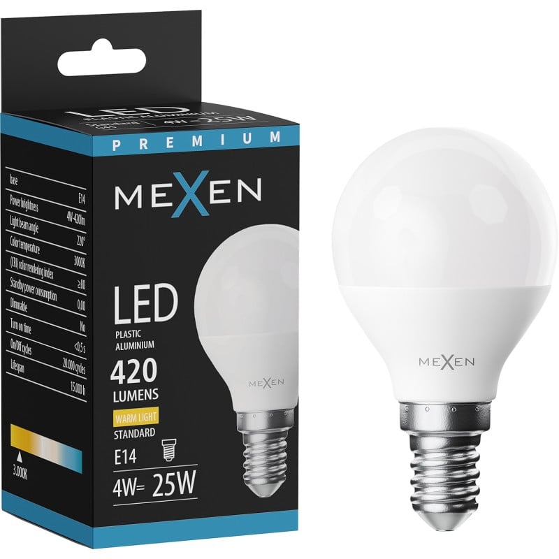 Mexen Nova LED lemputė E14, G45, 4W, Šilta - 3000K, 420 lm - L101-E14-0430-01
