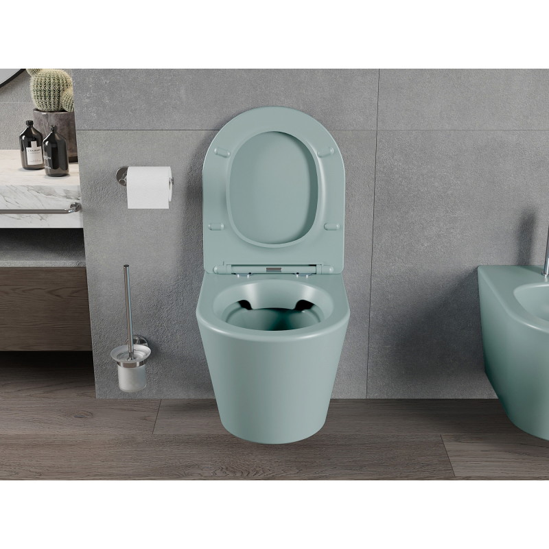 Mexen Rico Rimless WC dubuo su lėtai nusileidžiančiu plonu dangčiu, duroplastinis, šviesiai žalias matinis - 30724048