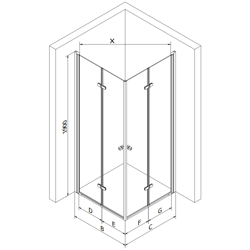 Mexen Lima Duo sulankstoma dušo kabina 90 x 90 cm, permatoma, auksinė - 856-090-090-50-00-02