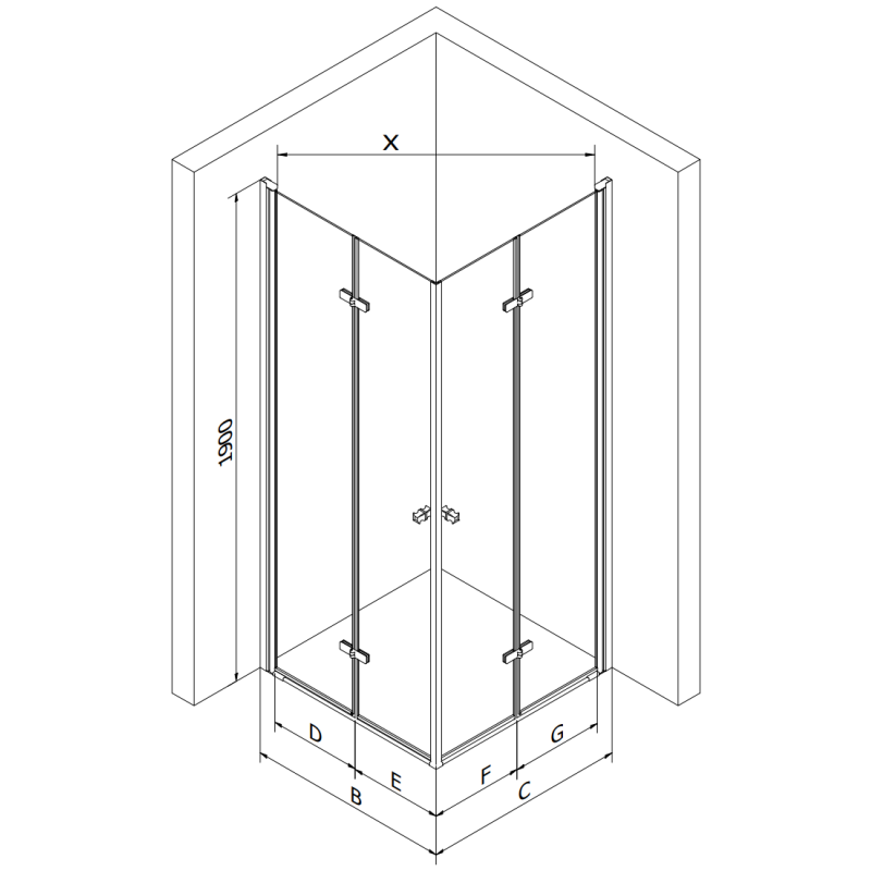 Mexen Lima Dviguba sulankstoma dušo kabina 90 x 80 cm, permatoma, auksinė - 856-090-080-50-00-02