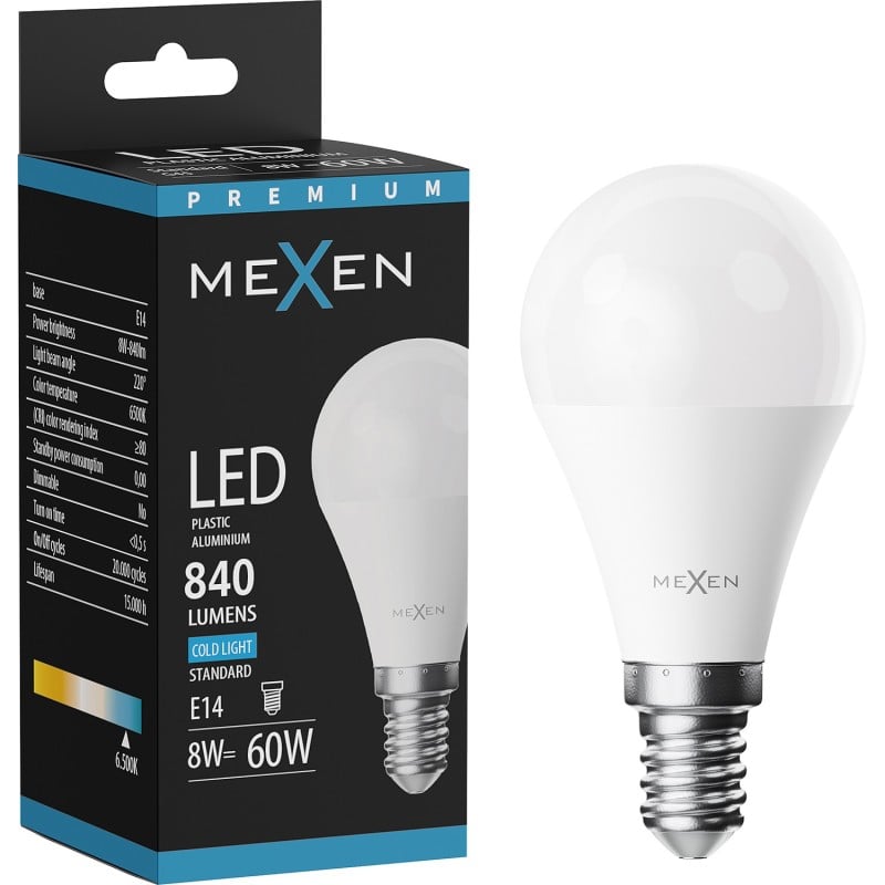 Mexen Nova LED lemputė E14, G45, 8W, Šalta - 6500K, 840 lm - L101-E14-0865-01