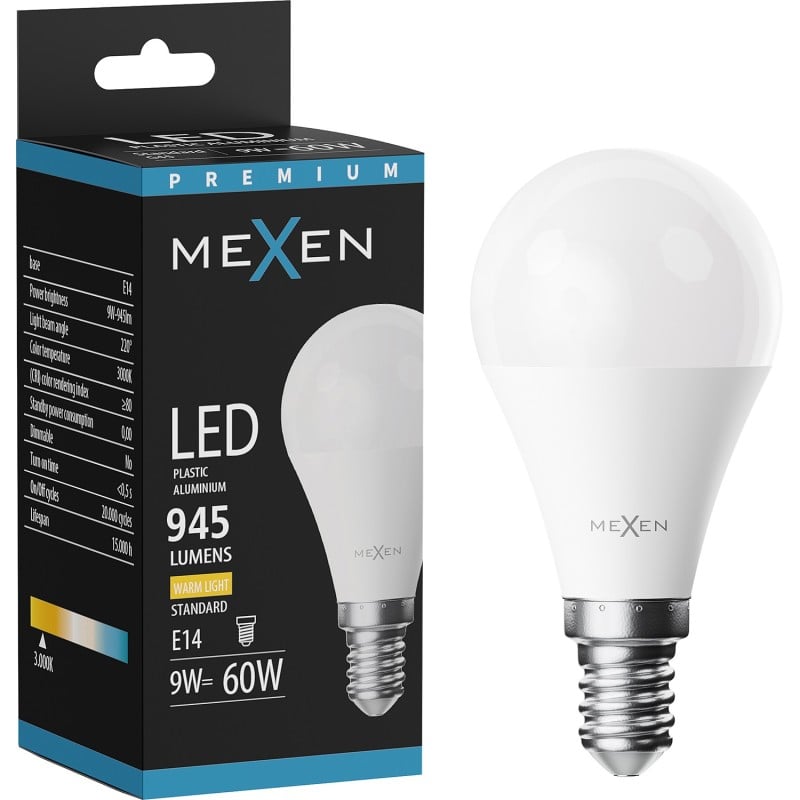 Mexen Nova LED lemputė E14, G45, 9W, Šilta - 3000K, 945 lm - L101-E14-0930-01