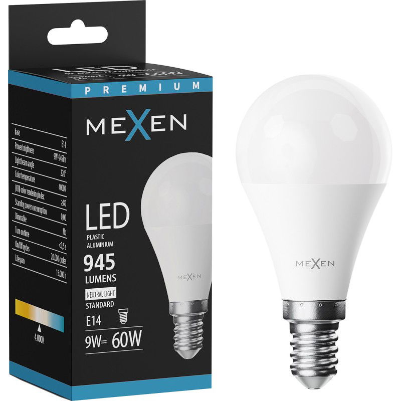 Mexen Nova LED lemputė E14, G45, 9W, Neutrali - 4000K, 945 lm - L101-E14-0940-01