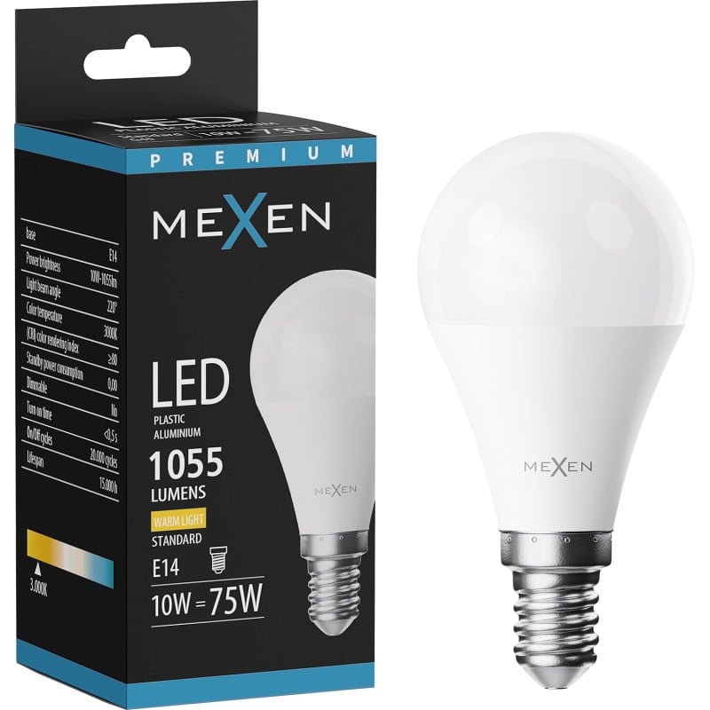 Mexen Nova LED lemputė E14, G45, 10W, Šilta - 3000K, 1055 lm - L101-E14-1030-01