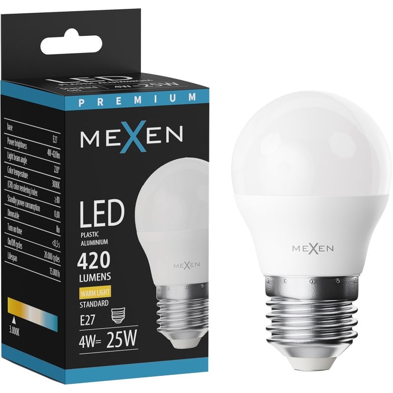Mexen Nova LED lemputė E27, G45, 4W, Šilta - 3000K, 420 lm - L101-E27-0430-01