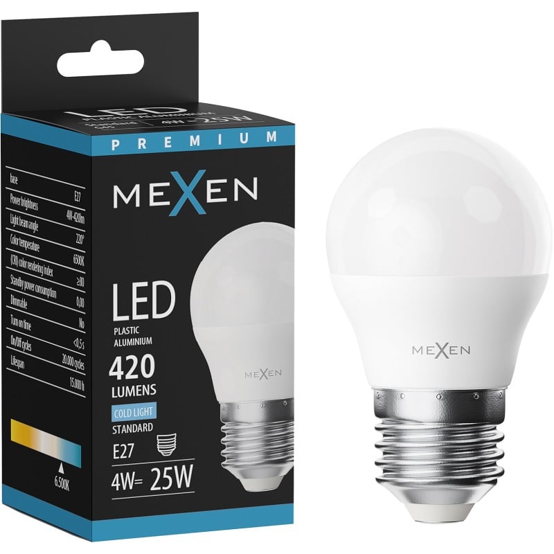 Mexen Nova LED lemputė E27, G45, 4W, Šalta - 6500K, 420 lm - L101-E27-0465-01