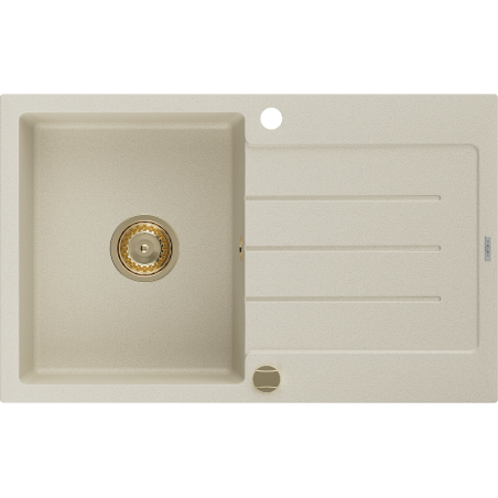 Mexen Bruno granitinė vienos kameros kriauklė su nusausintuvu 795 x 495 mm, smėlio spalvos, auksinis sifonas