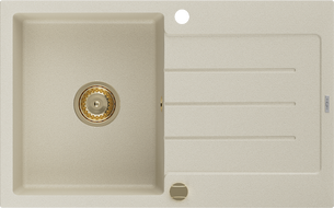 Mexen Bruno granitinė vienos kameros kriauklė su nusausintuvu 795 x 495 mm, smėlio spalvos, auksinis sifonas