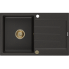 Mexen Bruno granitinė vienos kameros plautuvė su nusausinimo plokštuma 795 x 495 mm, juoda/auksinis metalikas, auksinis