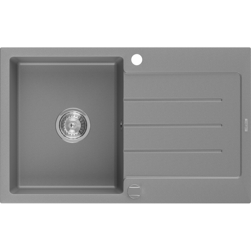 Mexen Bruno vienos kameros granito plautuvė su indaplove 795 x 495 mm, pilka, chromuotas sifonas - 6513791010-71