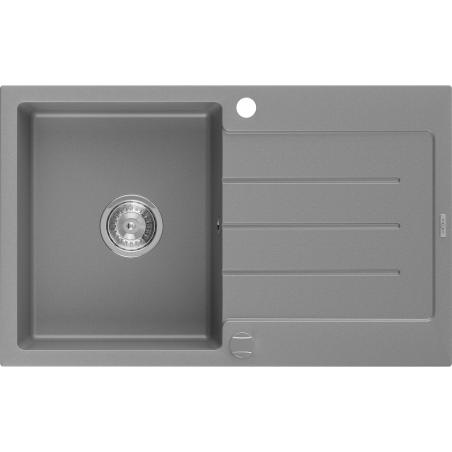 Mexen Bruno vienos kameros granito plautuvė su indaplove 795 x 495 mm, pilka, chromuotas sifonas - 6513791010-71