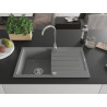 Mexen Bruno vieno dubens granito plautuvė su nutekamu 795 x 495 mm, pilka, chromuotas sifonas - 6513791010-71