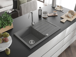 Mexen Bruno vienguba granitinė plautuvė su džiovykle 795 x 495 mm, Pilka - 6513791010-71