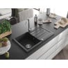 Mexen Bruno vienguba granitinė plautuvė su džiovykle 795 x 495 mm, Juodai dėmėtas - 6513791010-76