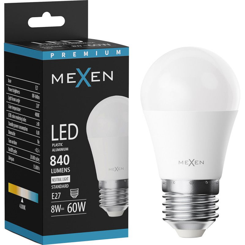 Mexen Nova LED lemputė E27, G45, 8W, Neutralus - 4000K, 840 lm - L101-E27-0840-01