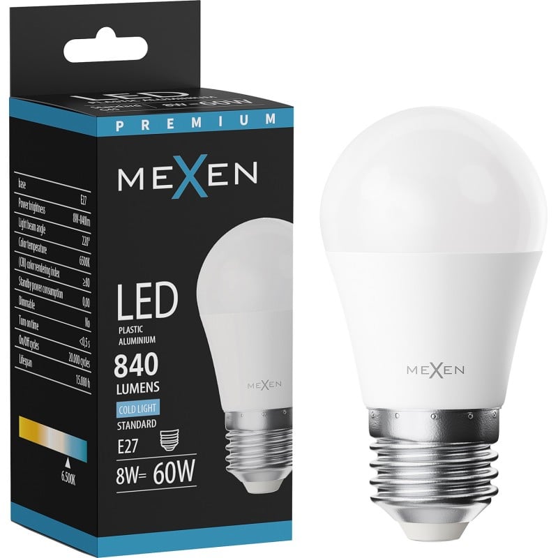Mexen Nova LED lemputė E27, G45, 8W, Šalta - 6500K, 840 lm - L101-E27-0865-01