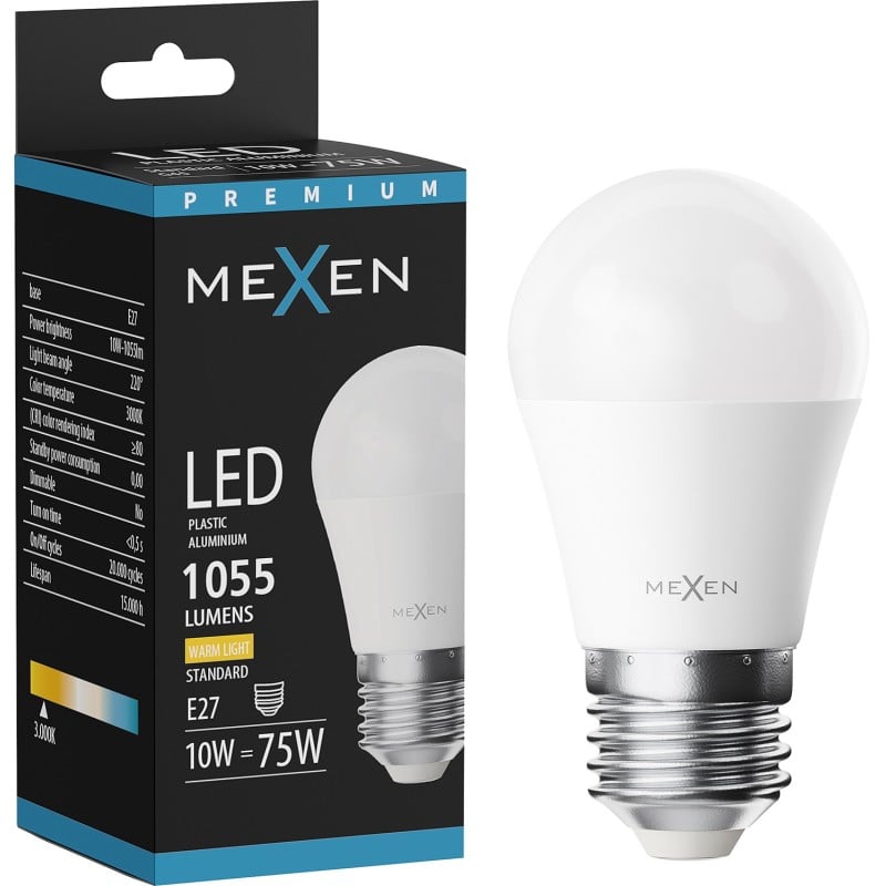 Mexen Nova LED lemputė E27, G45, 10W, Šilta - 3000K, 1055 lm - L101-E27-1030-01