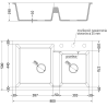 Mexen Tomas granitinis kriauklė su 2 kameromis 800 x 500 mm, juodas/sidabrinis metalo atspalvis, auksinis sifonas - 6516802000-?