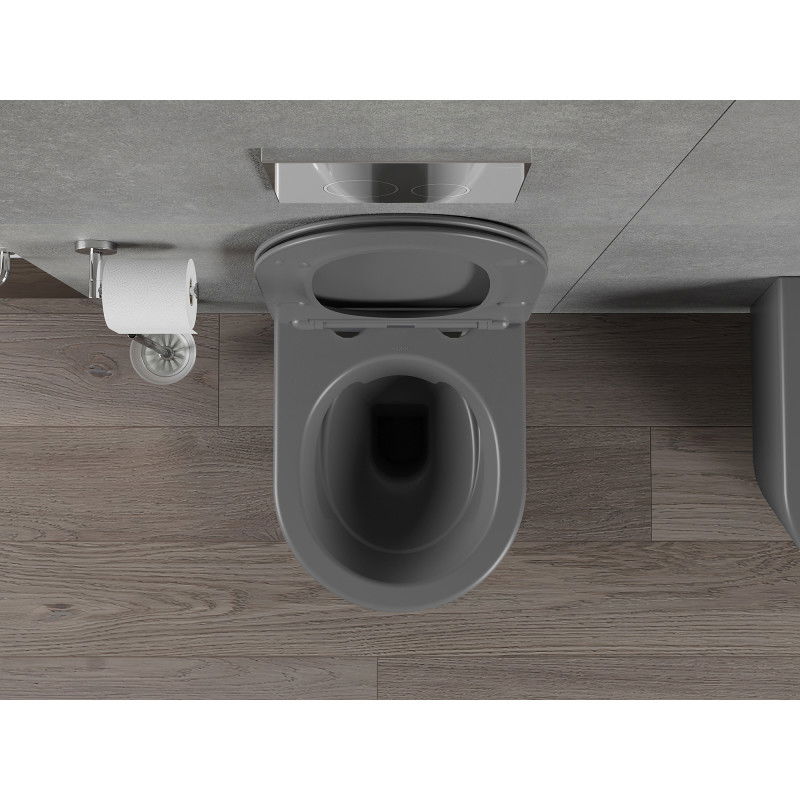 Mexen Rico pakabinamas WC puodas Beapvadažis su lėtai nusileidžiančia danga, duroplastikas, tamsiai pilkas matinis - 30724071