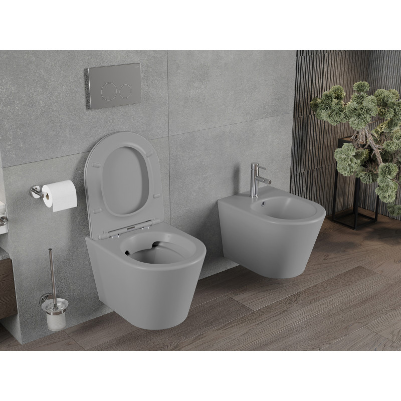Mexen Rico WC dubuo Rimless su lėtai nusileidžiančiu slim dangčiu, duroplast, šviesiai pilka matinė - 30724061