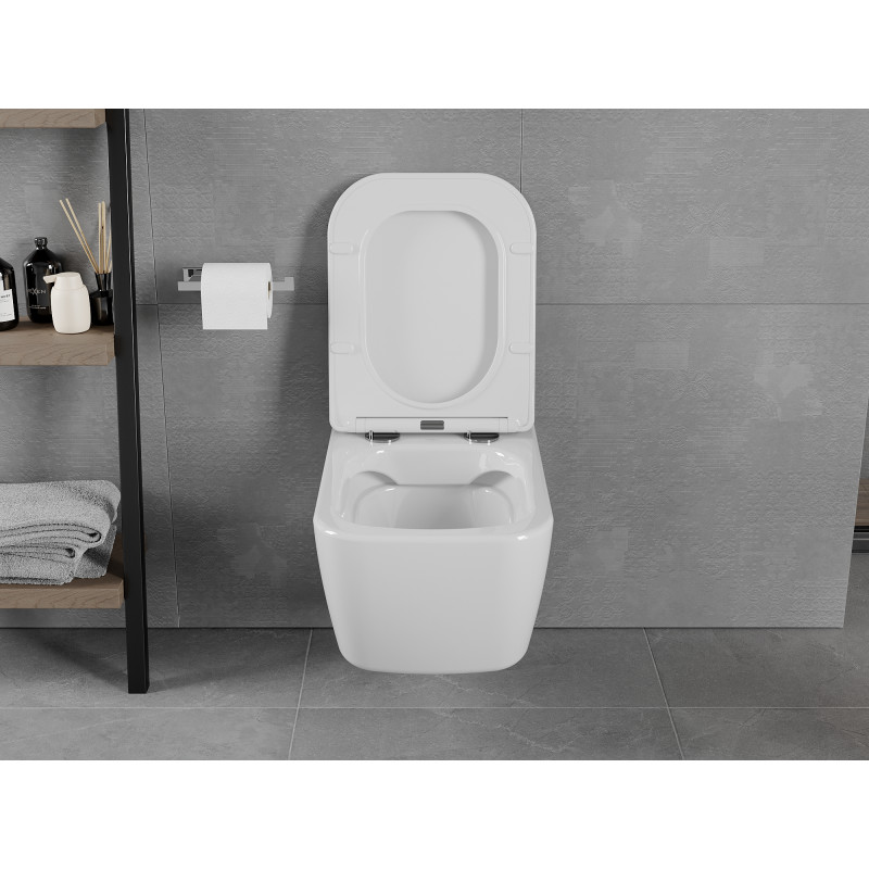 Mexen Elis Rimless WC dubuo su lėtai nusileidžiančiu slim dangčiu, duroplastikas, balta blizganti - 30910600