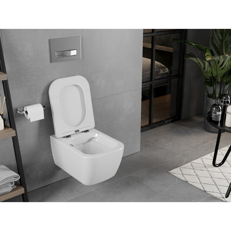 Mexen Elis Rimless WC dubuo su lėtai nusileidžiančiu slim dangčiu, duroplastikas, balta blizganti - 30910600