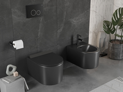 Mexen Sofia pakabinamas WC dubuo Rimless su lėtai nusileidžiančia plona sėdyne, duroplast, juodas matinis - 30540185