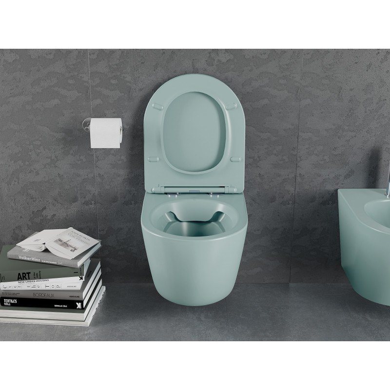 Mexen Lena Rimless WC dubuo su lėtai nusileidžiančiu plonu dangčiu, duroplast, šviesiai žalia matinė - 30224048