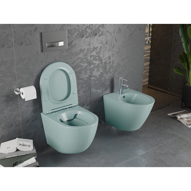 Mexen Lena Rimless WC dubuo su lėtai nusileidžiančiu plonu dangčiu, duroplast, šviesiai žalia matinė - 30224048