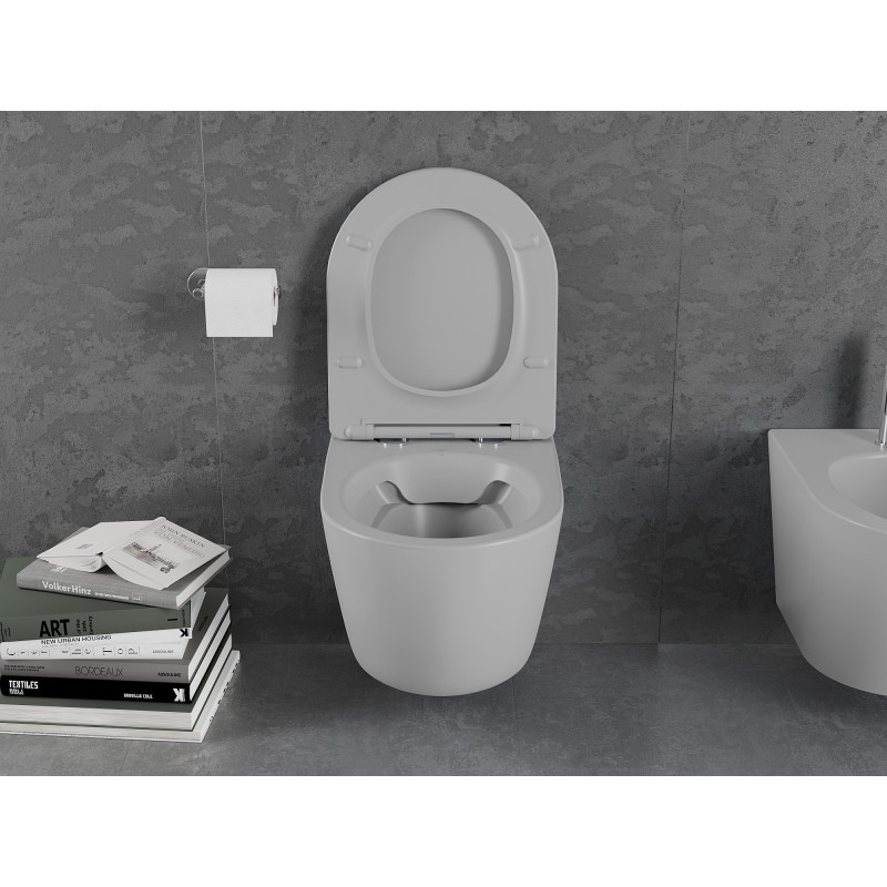 Mexen Lena Rimless WC su Dubenėliu, Lėta Uždarymo Slim Duroplast, Šviesiai Pilkas Matinis - 30224061