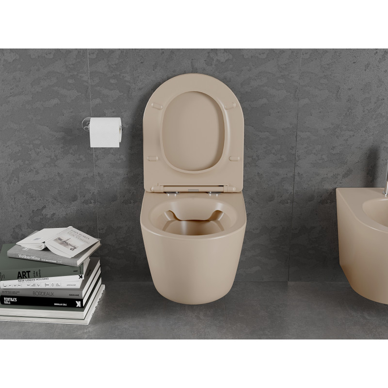 Mexen Lena wc dubuo Rimless su lėtai nusileidžiančiu plonu dangčiu, duroplastiku, kapučino matinė - 30224064