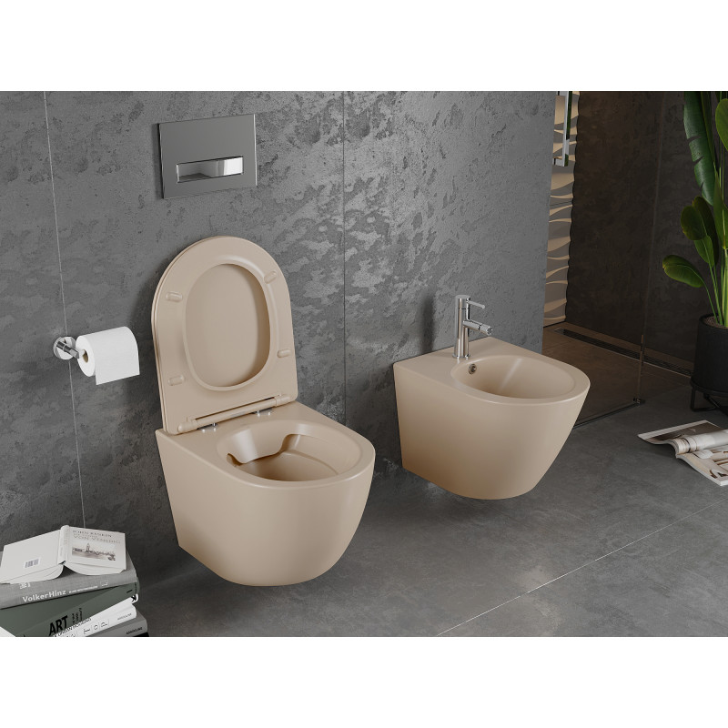 Mexen Lena wc dubuo Rimless su lėtai nusileidžiančiu plonu dangčiu, duroplastiku, kapučino matinė - 30224064