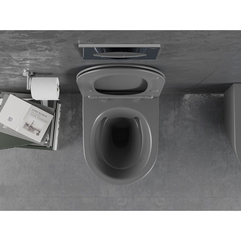 Mexen Lena pakabinamas unitazas Rimless su lėtai nusileidžiančiu dangčiu slim, duroplastikas, tamsiai pilkas matinis - 30224071