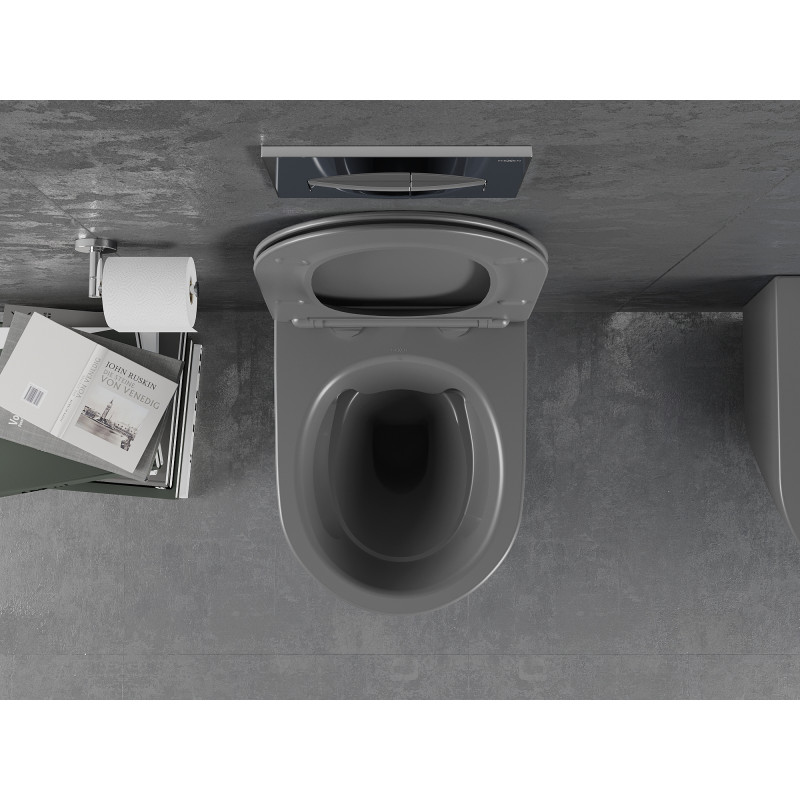 Mexen Lena WC puodas be ratlankio su lėtai nusileidžiančiu slim dangčiu, duroplast, tamsiai pilka matinė - 30224071