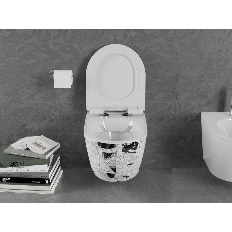 Mexen Lena pakabinamas WC dubuo be ratlankio su lėtai nusileidžiančiu dangčiu, duroplastinis, baltas raštas - 30224099