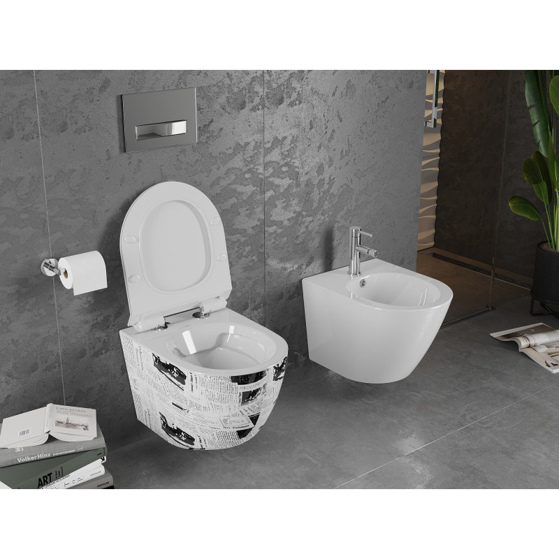 Mexen Lena pakabinamas WC dubuo be ratlankio su lėtai nusileidžiančiu dangčiu, duroplastinis, baltas raštas - 30224099