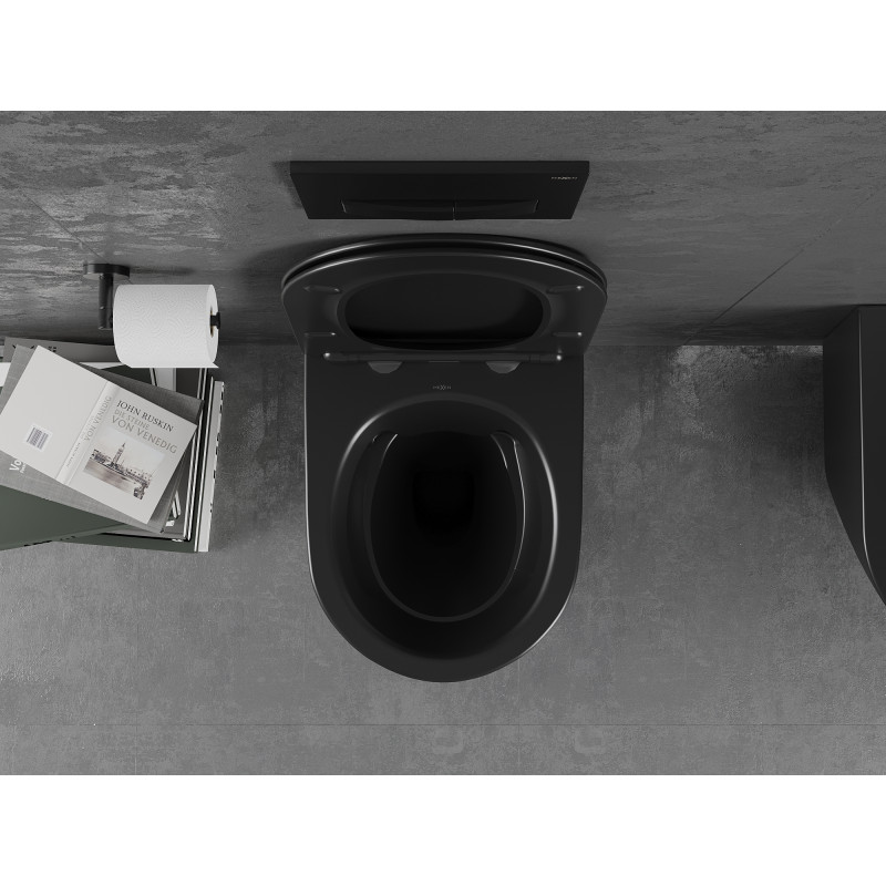 Mexen Lena wc klozetas su plonu, lėtai nusileidžiančiu dangčiu, duroplastikas, juodas matinis - 30221085