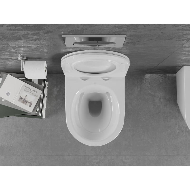 Mexen Lena pakabinamas unitazas Rimless su lėtai nusileidžiančiu plonu dangčiu, duroplastikas, blizgus baltas - 30220500