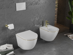 Mexen Lena WC Dubuo Be Kraštų su Lėtai Užsidarančiu Slim Dangčiu, Duroplast, Balta/Aukso Linija - 30224005
