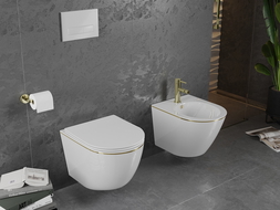 Mexen Lena WC dubuo Rimless su lėtai nusileidžiančiu slim dangčiu, duroplast, balta/aukso linija - 30224005