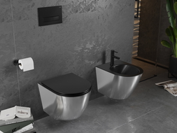 Mexen Lena WC unitazas Rimless su lėtai nusileidžiančia Slim sedyne, duroplastikas, juodas matinis/sidabrinis - 30224074