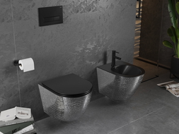 Mexen Lena WC dubuo Rimless su lėtai nusileidžiančia plona sėdyne, duroplastikas, juodas matas/sidabrinis žvynų raštas - 302240?