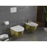 Mexen Lena WC dubenėlis Rimless su lėtai nusileidžiančiu plona lenta, duroplastikas, balta/aukso žvynų raštas - 30224008