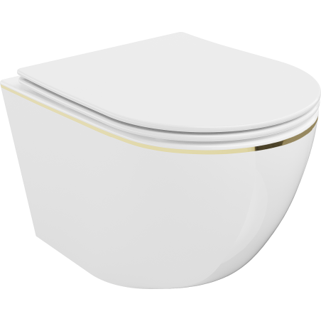 Mexen Lena WC dubuo Rimless su lėtai nusileidžiančiu slim dangčiu, duroplast, balta/aukso linija - 30224005