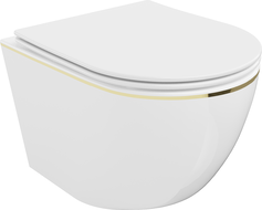 Mexen Lena WC dubuo Rimless su lėtai nusileidžiančiu slim dangčiu, duroplast, balta/aukso linija - 30224005