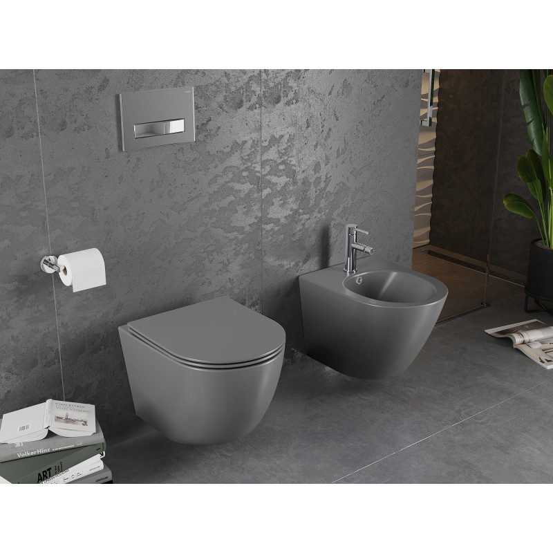 Mexen Lena WC puodas be ratlankio su lėtai nusileidžiančiu slim dangčiu, duroplast, tamsiai pilka matinė - 30224071