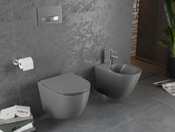 Mexen Lena WC puodas be ratlankio su lėtai nusileidžiančiu slim dangčiu, duroplast, tamsiai pilka matinė - 30224071