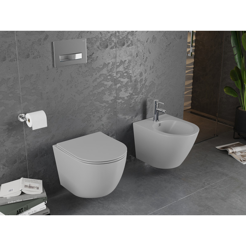 Mexen Lena Rimless WC su Dubenėliu, Lėta Uždarymo Slim Duroplast, Šviesiai Pilkas Matinis - 30224061